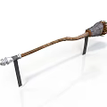 Traditional Household Broom With Wooden Handle Straw Bristles And Metal Connector On Stand