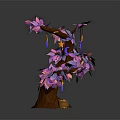Cartoon Style Tree With Brown Trunk Purple Pink Flowers And Colorful Decorations