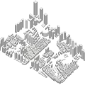 Urban Architectural Complex 3D Model With White Tall Skyscrapers And Low Rise Buildings