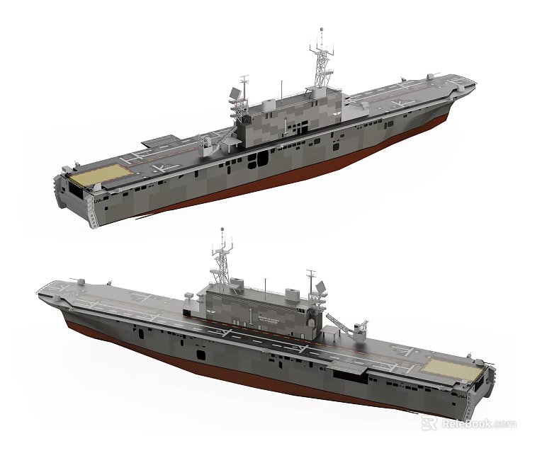 Two Modern Warships Featuring Upper Deck Superstructure And Antenna Systems 3d model 