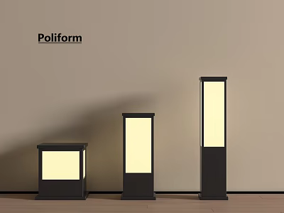 Poliform Outdoor Lights With Black Column Design And Three Different Heights 3d model