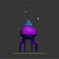 Vibrant Fantasy Creature Purple Legs Pink Body Blue Pink Flame Top Green Grass Glowing Particles