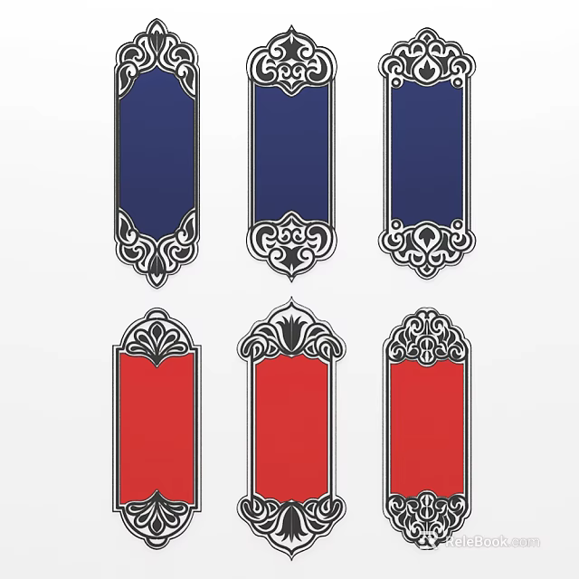 Colorful Wall Decor Set Featuring Blue And Red Panels With Ornate Borders 3d model 