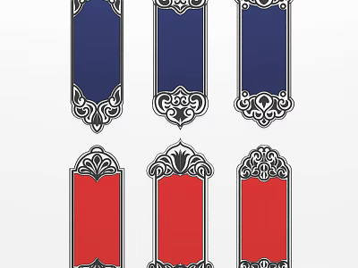 Colorful Wall Decor Set Featuring Blue And Red Panels With Ornate Borders 3d model