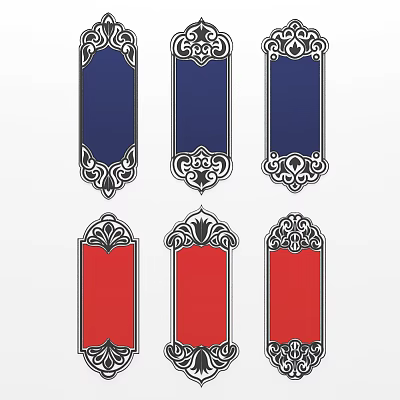 Colorful Wall Decor Set Featuring Blue And Red Panels With Ornate Borders 3d model