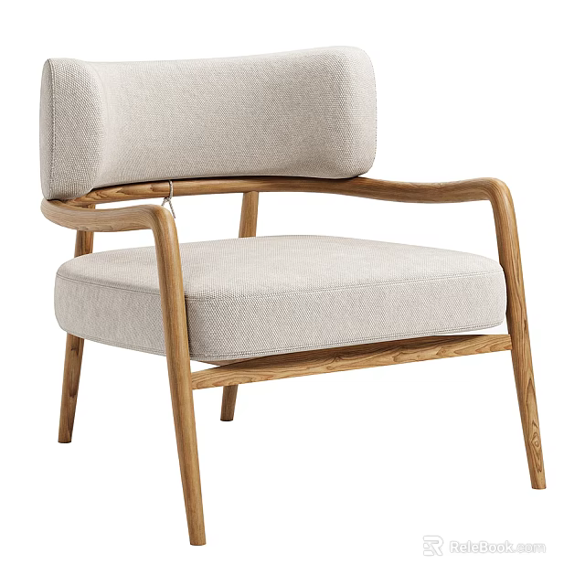 Modern Accent Chair With Beige Linen Upholstery Solid Oak Frame And Minimalist Design 3d model 