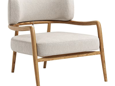 Modern Accent Chair With Beige Linen Upholstery Solid Oak Frame And Minimalist Design 3d model