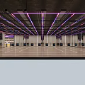 Modern Store Front Desk with Yellow Counter Shoe Display Shelves Neon Lights and Lockers