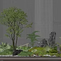 Serene Courtyard Garden With Gray Walls Tree Small Plants Rocks Moss And Pebbles