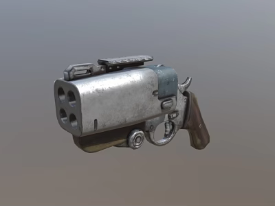 Vintage Revolver with Multiple Barrels Metallic Body and Wooden Grip Industrial Design 3d model