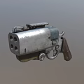 Vintage Revolver with Multiple Barrels Metallic Body and Wooden Grip Industrial Design