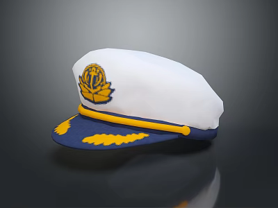 White And Blue Military Style Hat Featuring Yellow Emblem And Decorative Trim 3d model