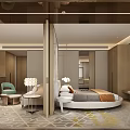 Modern Hotel Guest Room With City View Large Windows Sofa And Green Accent Chair