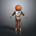 Detailed Futuristic 3D Sci Fi Character In Orange Blue Suit With Back Equipment