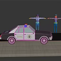 3D Rendered Police Officer Human Figure With Open Arms And Patrol Car With Emergency Lights