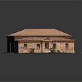 Vintage Red Tiled Roof Brick Building With Green Plants At Entrance