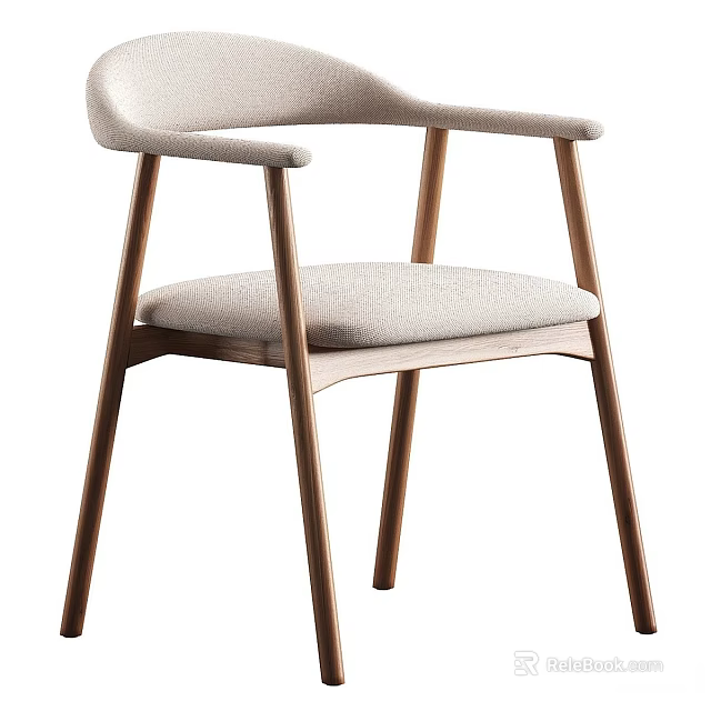 Modern Dining Chair With Wooden Frame And Light Gray Upholstered Seat Armrests 3d model 