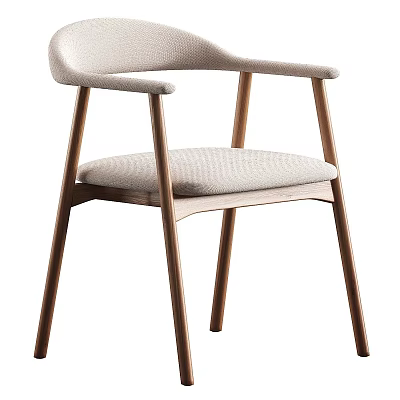 Modern Dining Chair With Wooden Frame And Light Gray Upholstered Seat Armrests 3d model