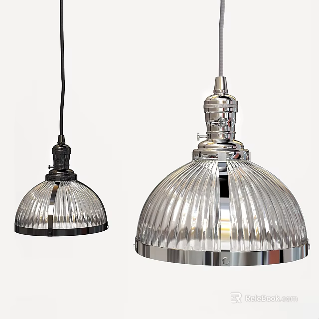 Modern Transparent Glass Pendant Lights With Ribbed Design And Silver Metal Finish 3d model 