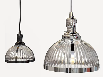 Modern Transparent Glass Pendant Lights With Ribbed Design And Silver Metal Finish 3d model