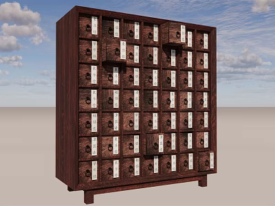 Dark Wooden Storage Cabinet With Multiple Labeled Drawers For Organized Storage Solutions 3d model