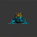 Vibrant Frog With Yellow Head Blue Body And Black Spots Sitting On Shiny Surface