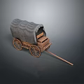 Vintage Covered Wagon With Wooden Frame Canvas Roof Wheels And Drawbar