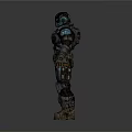 Humanoid Mechanical Character In Blue Black Armor With Helmet And Gear