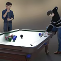 Two Men Playing Billiards At Pool Table With Cues And Colored Balls 3d model