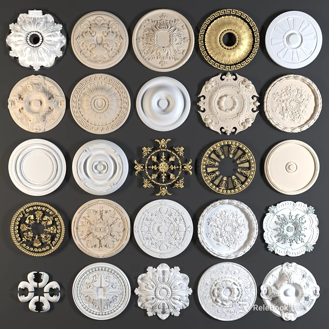 Various Decorative Ceiling Medallions With Ornate Patterns And Different Styles 3d model 