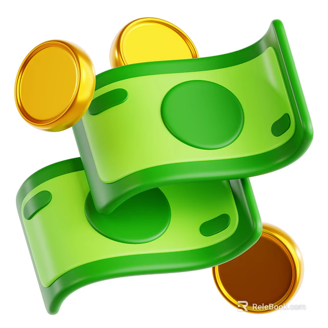 Decorative Ornament Set Featuring Green Rolled Banknotes And Gold Coins For Home Tabletop 3d model 