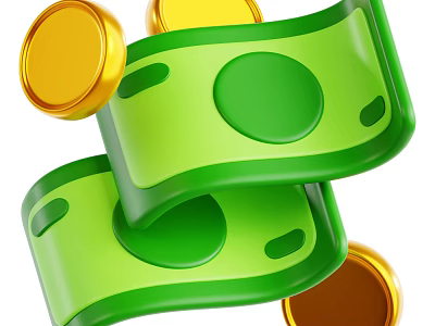 Decorative Ornament Set Featuring Green Rolled Banknotes And Gold Coins For Home Tabletop 3d model