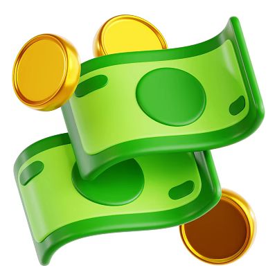 Decorative Ornament Set Featuring Green Rolled Banknotes And Gold Coins For Home Tabletop 3d model