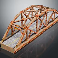 Rusted Metal Truss Bridge Structure With Steel Frame Gray Deck And Yellow Stripes