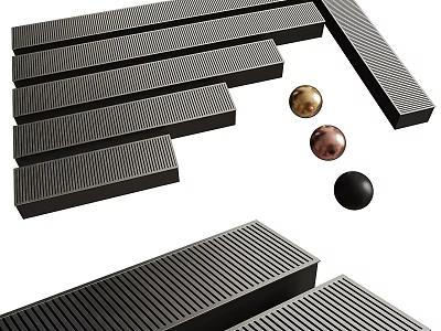 Modern Bathroom Accessories With Black Striped Non Slip Mats And Metal Decorative Balls 3d model