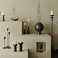 Modern Black Candle Lamps Featuring White Candles Black Vase Dried Branches Beige Wall Decor