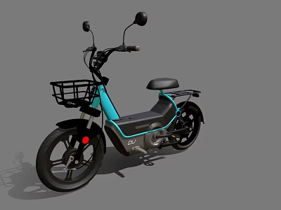 Turquoise and Black Electric Bicycle With Front Basket Black Seat And Rearview Mirrors 3d model