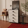 Modern Wooden 4 Drawer Dresser With Light Drawers Dark Frame Lamp Books And Indoor Plant