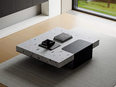 Modern Coffee Table With Light Terrazzo Top Black Base And Books On Tray 3d model