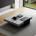 Modern Coffee Table With Light Terrazzo Top Black Base And Books On Tray