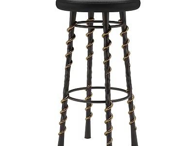Modern Black Bar Stool With Twisted Metal Legs And Gold Accent Details 3d model