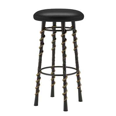 Modern Black Bar Stool With Twisted Metal Legs And Gold Accent Details 3d model