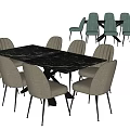 Modern Dining Table Sets With Black Marble Top And Beige Green Chairs 3d model