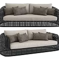 Black Wicker Large Sofa With Light Gray Cushions And Dark Gray Pillows 3d model