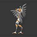Detailed Mechanical Winged Creature With Gold White Armor And Eagle Like Wings Standing Pose 3d model