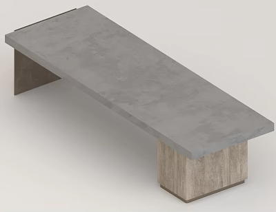 Gray Concrete Dining Table With Wooden Legs And Minimalist Modern Design 3d model