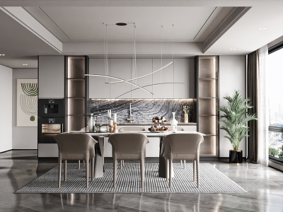 Restaurant Dining Table and Chair Bar Chandelier Wine Cabinet Decorative Cabinet Dining Table Dining Chair Single Chair Hanging Picture 3d model