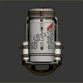 Industrial Equipment With Silver White Copper Bands Top Blue Component Red Label And Numeric Symbols