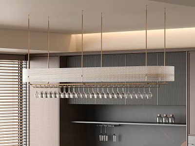 Modern Gold Frame Crystal Chandelier With Hanging Wine Glasses In Kitchen Bar 3d model
