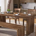 Rustic Wooden Dining Table Set With Chairs Bench Kitchen Cabinets Arch And Hanging Lamp